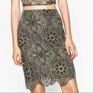 Zara Lace Knit Boho Knee Length Straight Skirt XS